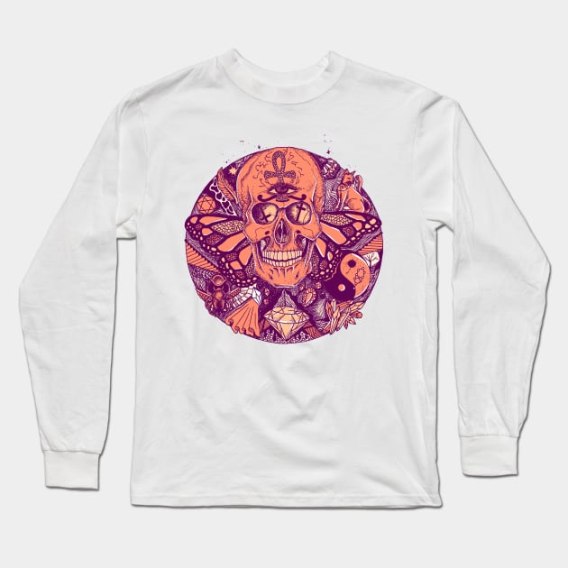 Peach Skull Circle of Humanity Long Sleeve T-Shirt by kenallouis